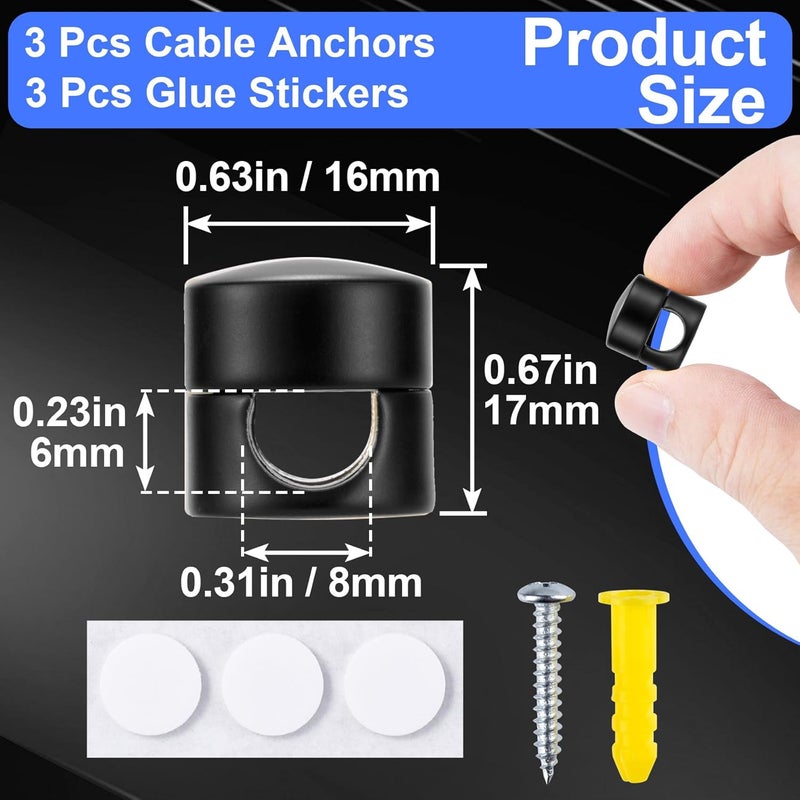 SmallCat 3 Sets Charger Holders for Cords, Matte Black Color Adjustable Cable Anchor Holders, Adhesive Metal Cord Clips, Cable Management Wire Organizers for Desk, Office, Nightstand - Image 2